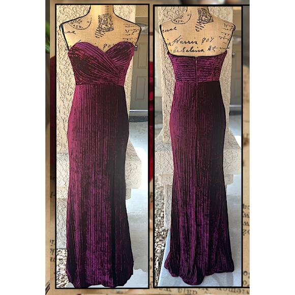 Lulus Plum Velvet Pleated Strapless Classy Sensation Maxi Dress Size M - Picture 2 of 14
